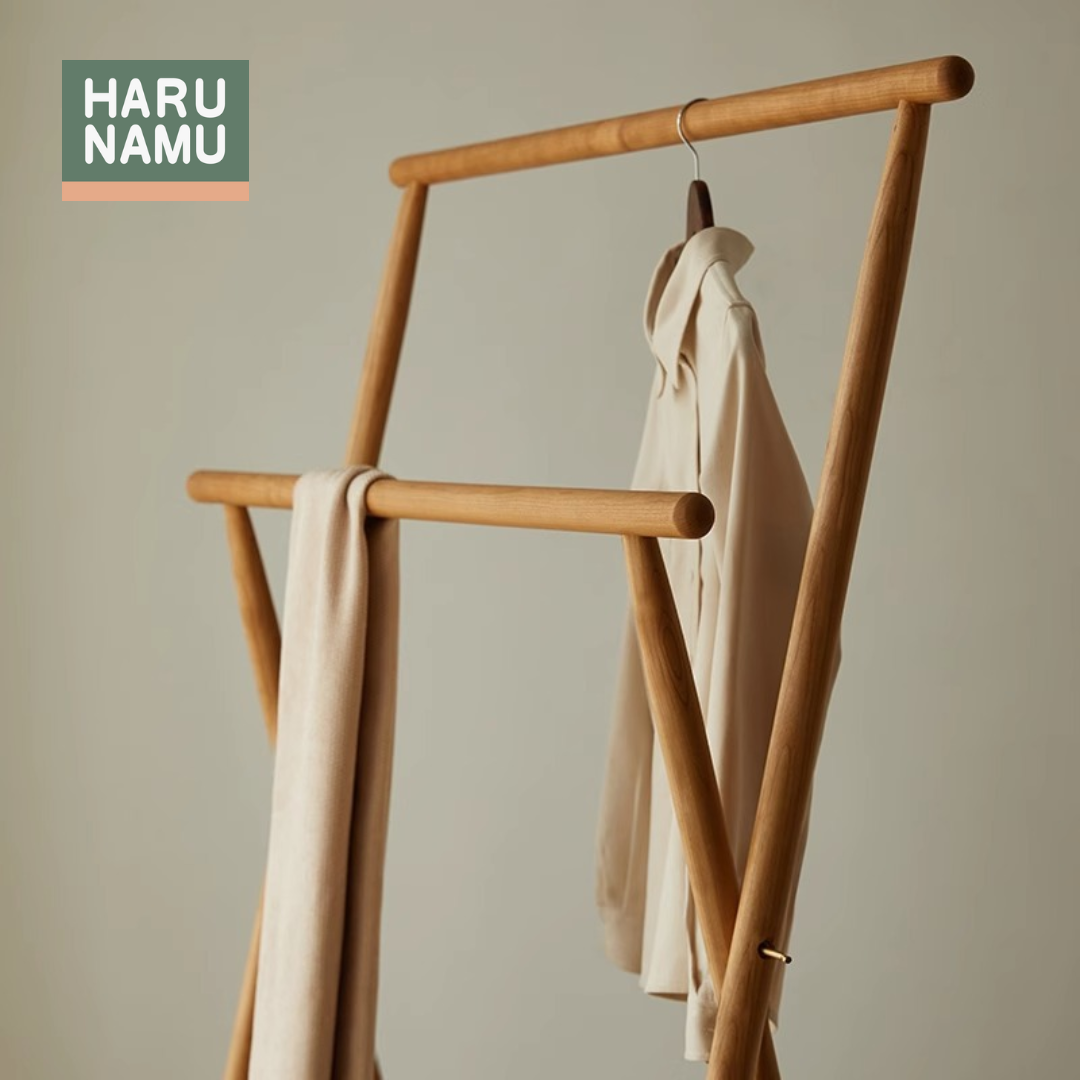 KOUJI Dual Height Solid Wood Foldable Clothes Rack