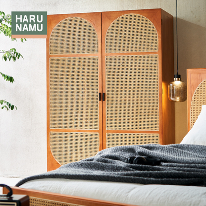 IZANAMI Solid Wood Rattan Wardrobe