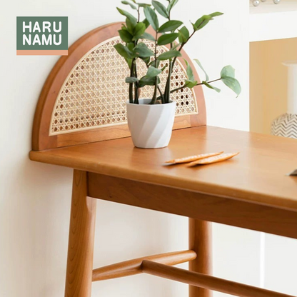 YUZUKI Solid Wood Rattan Bar Table