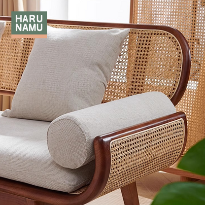 MANZOKU Solid Wood Rattan Sofa