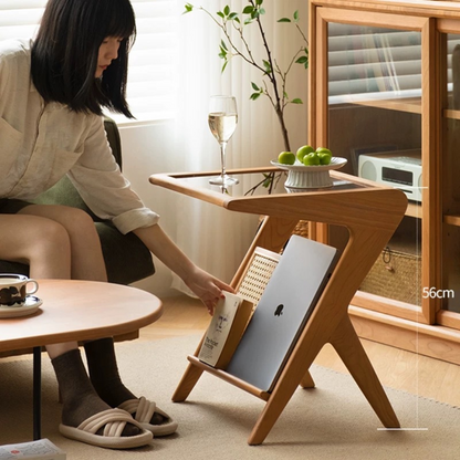 KIOI Solid Wood Glass Side Table
