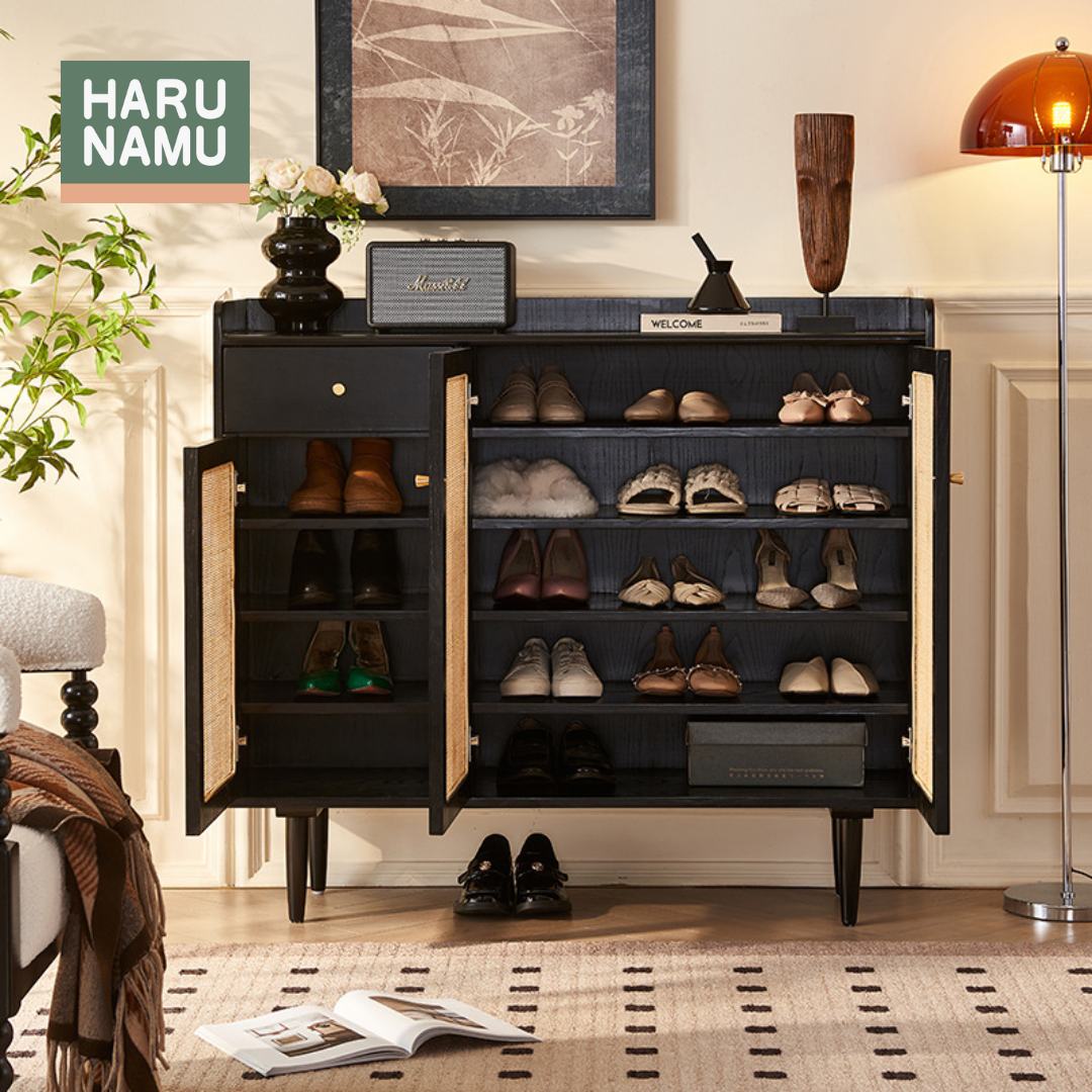 SEIYA Ebony Black Rattan Shoe Cabinet