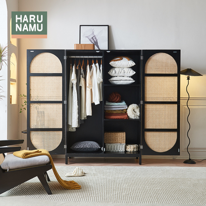 IZANAMI Solid Wood Rattan Wardrobe