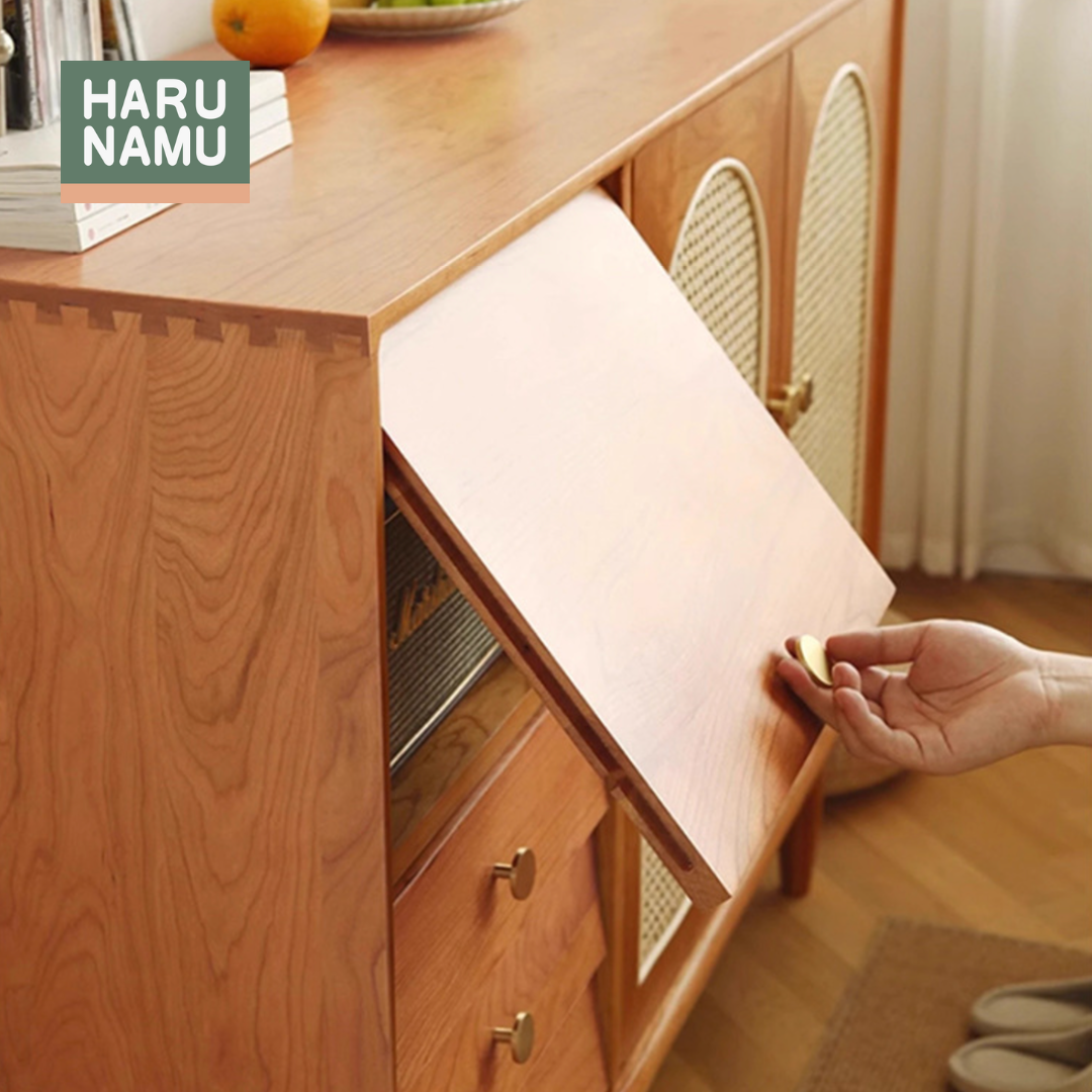 NAMIYA Solid Wood Rattan Sideboard Cabinet