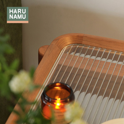 YORI Solid Wood Fluted Glass Side Table