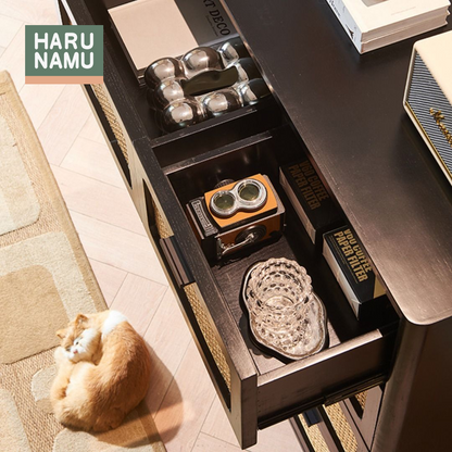 NOZOMU Ebony Black Rattan Solid Wood Chest Drawer