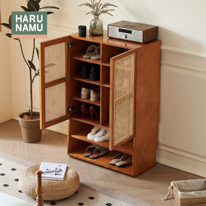 WAZUKI Rattan Solid Wood Shoe Cabinet