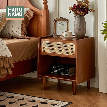 MAHIRO Solid Wood Rattan Nightstand