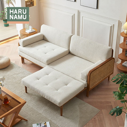 IKUHA Solid Wood Rattan Chaise Sofa