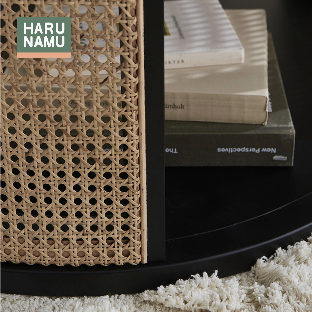 YUMEKO Round Rattan Solid Wood Coffee Table