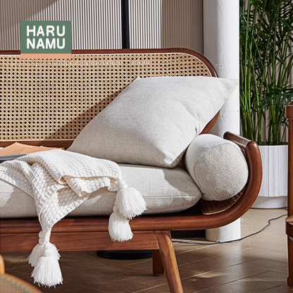 MANZOKU Solid Wood Rattan Sofa