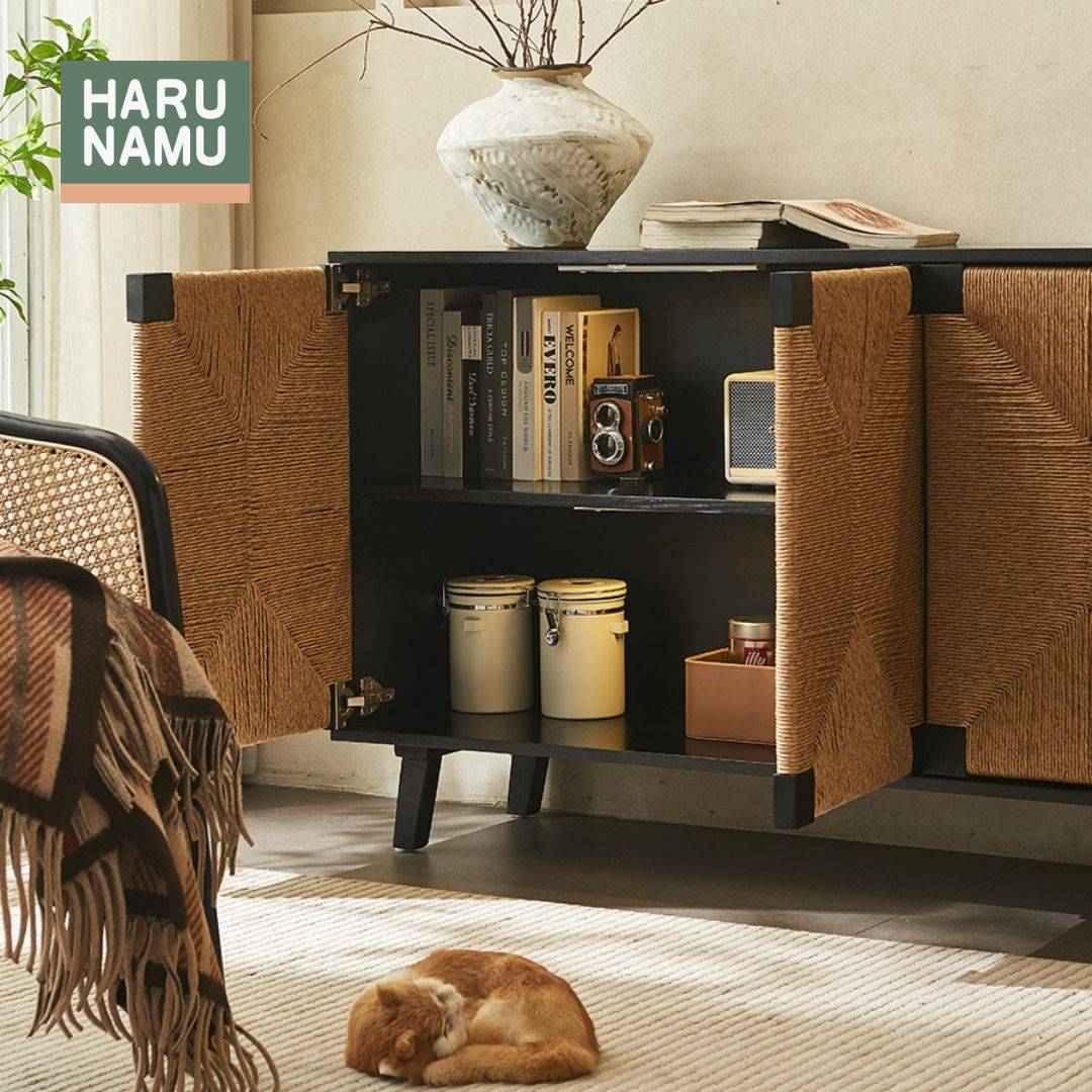 HIRARI Rattan Solid Wood Sideboard