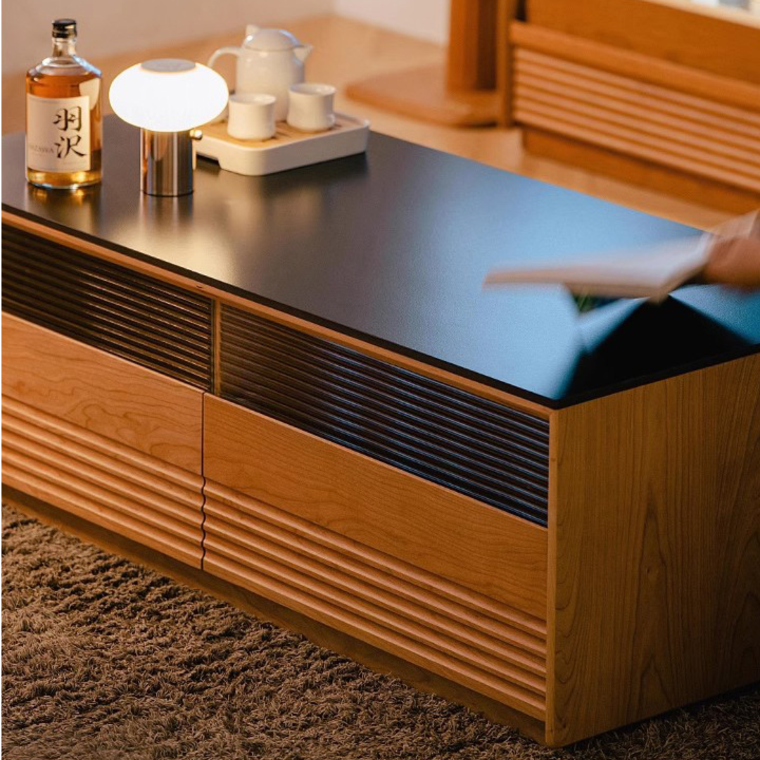 KAGEYOSHI Solid Wood Black Stone Coffee Table