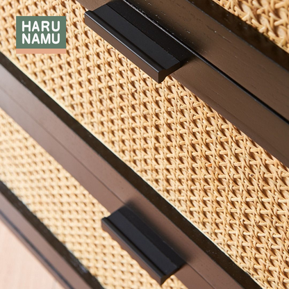 NOZOMU Ebony Black Rattan Solid Wood Chest Drawer