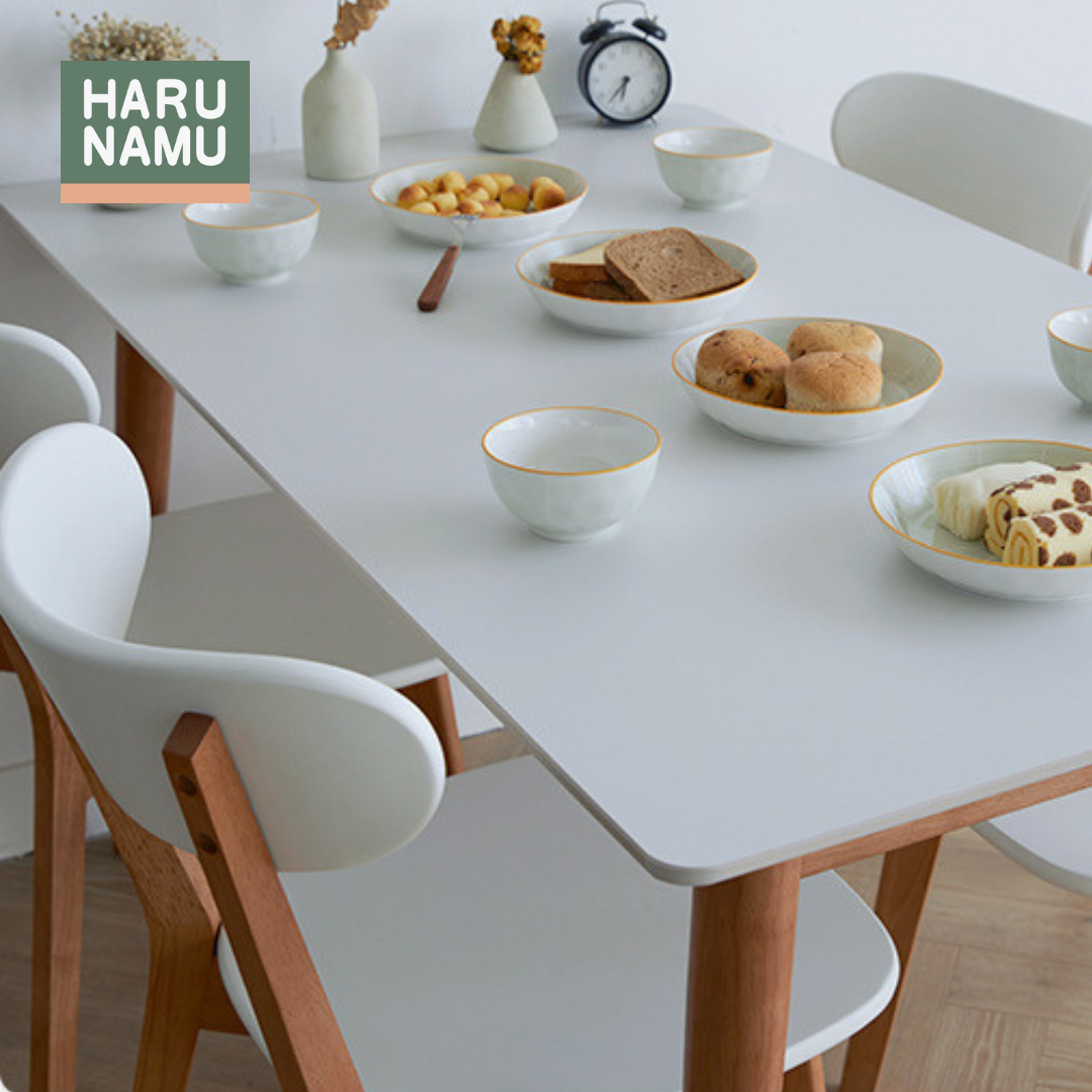 FURIKOMERU White Stone Solid Wood Dining Table