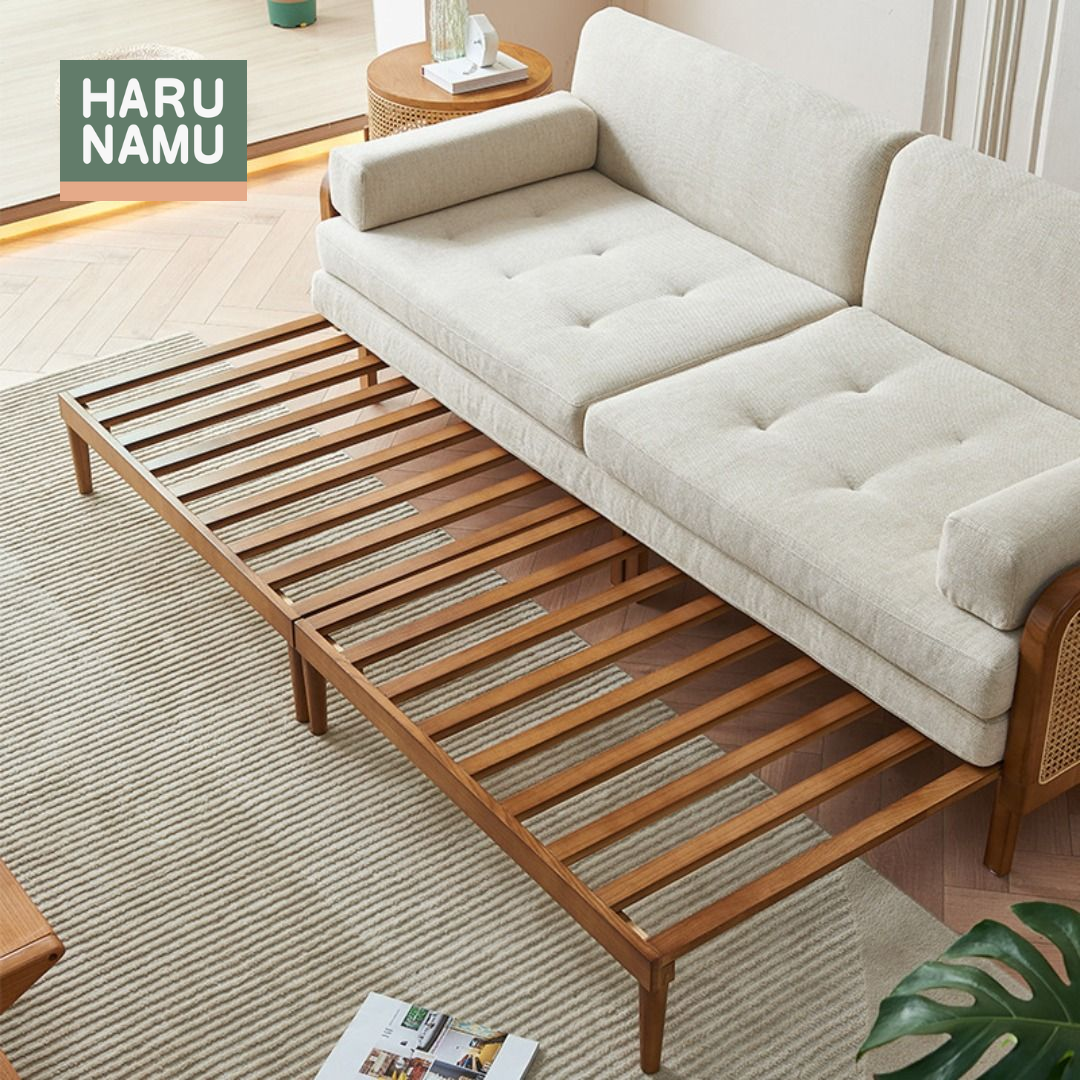 IKUHA Solid Wood Rattan Chaise Sofa