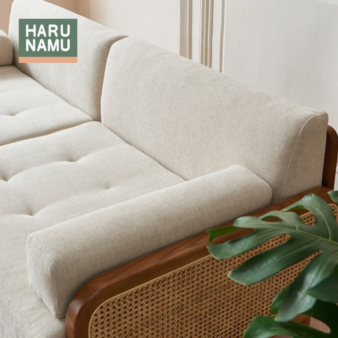IKUHA Solid Wood Rattan Chaise Sofa