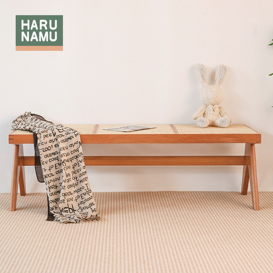 SHIZEN Solid Wood Rattan Bench