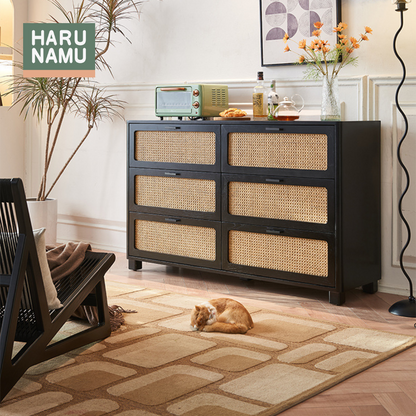NOZOMU Ebony Black Rattan Solid Wood Chest Drawer