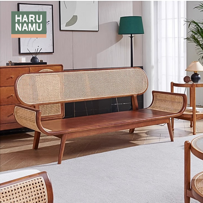 MANZOKU Solid Wood Rattan Sofa
