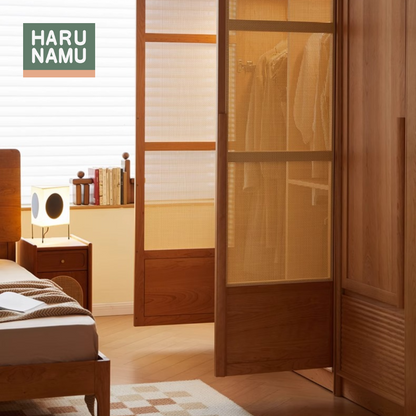 KATASHI Solid Wood Rattan Door Wardrobe