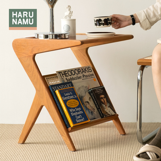 KIOI Solid Wood Glass Side Table