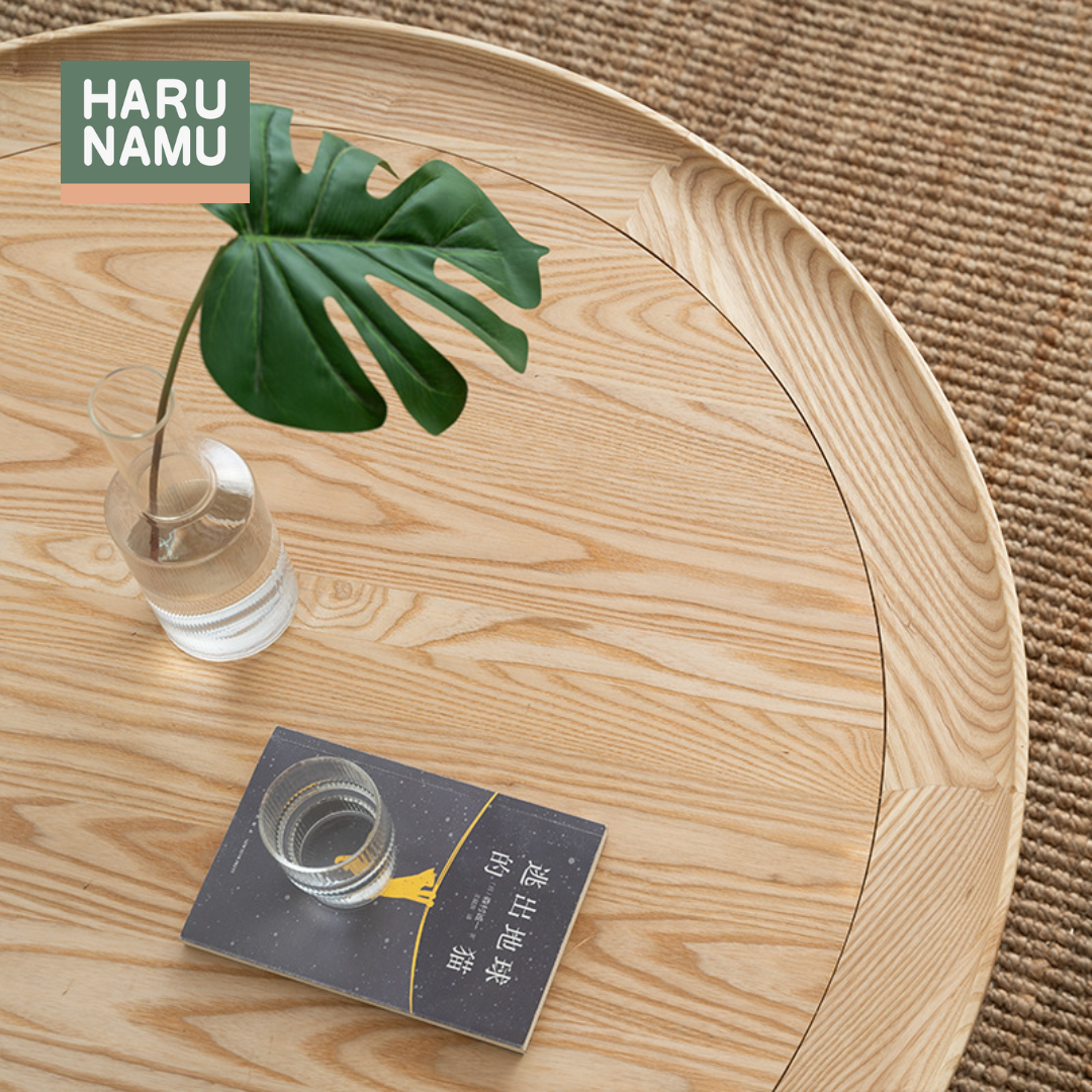 EMIYO Round Solid Wood Rattan Coffee Table
