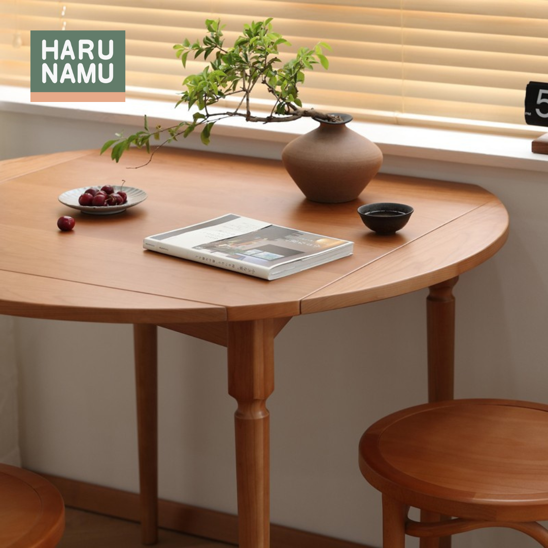 HIROGERU Solid Wood Extendable Table Side View