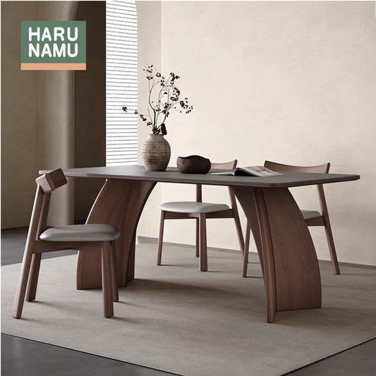 HIROMI Grey Sintered Stone Solid Wood Dining Table