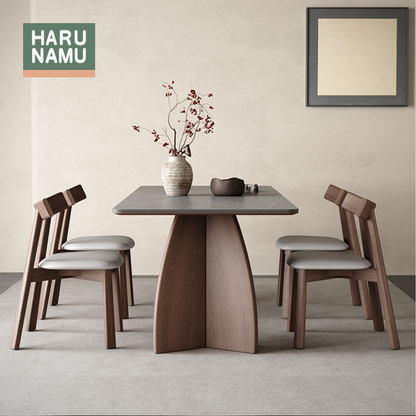 HIROMI Grey Sintered Stone Solid Wood Dining Table