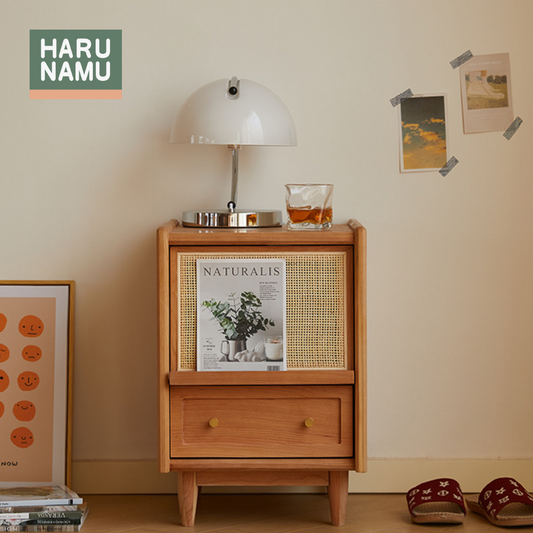 INJO Solid Wood Rattan Beside Drawer