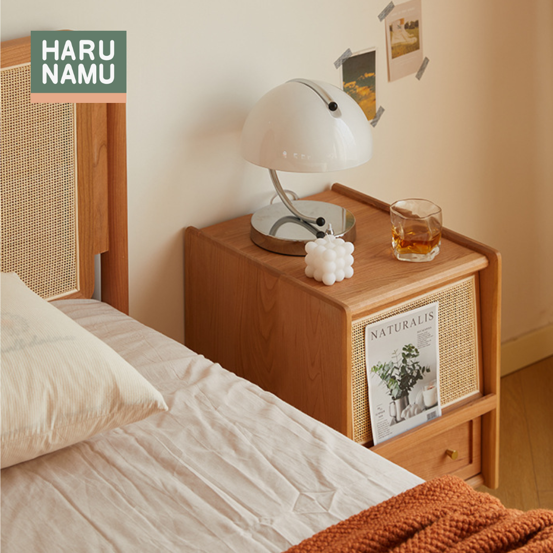 INJO Solid Wood Rattan Beside Drawer