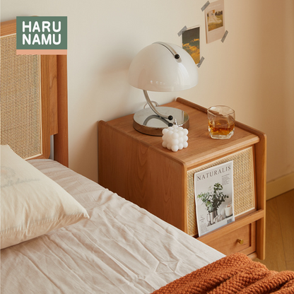 INJO Solid Wood Rattan Beside Drawer