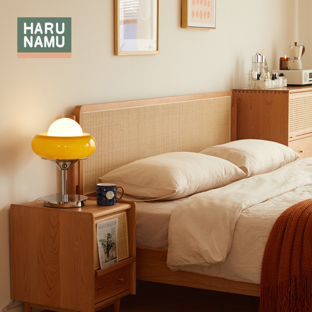 INJO Solid Wood Rattan Beside Drawer