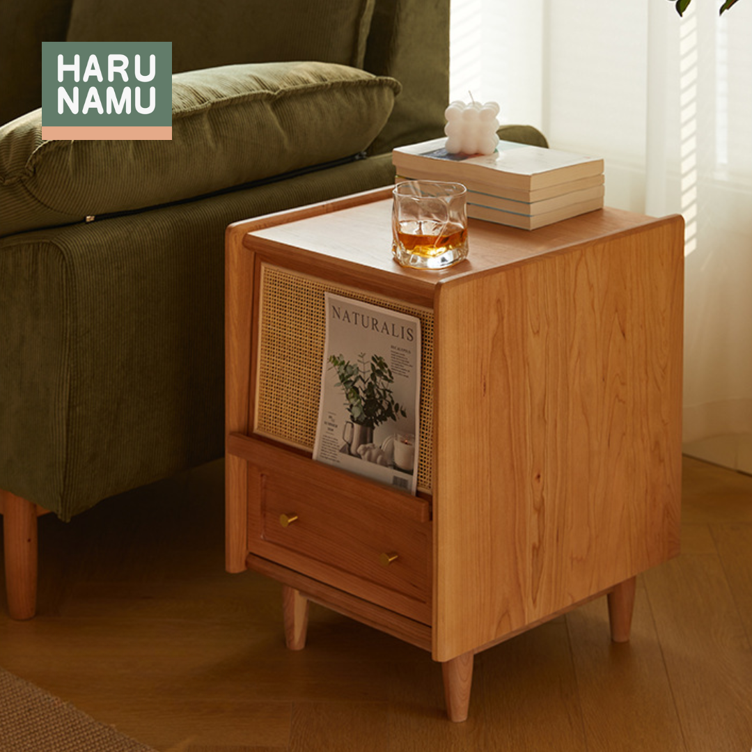 INJO Solid Wood Rattan Beside Drawer