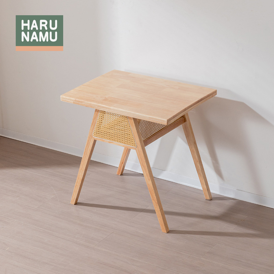 KOHARU Space-saving Solid Wood Rattan Dining Table Chair Set