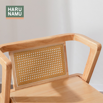 KOHARU Space-saving Solid Wood Rattan Dining Table and Chair Set