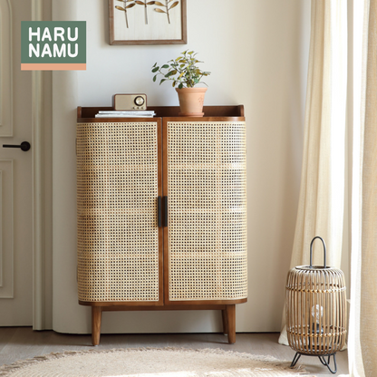 MIHIRO Solid Wood Rattan Shoe Cabinet