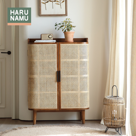 MIHIRO Solid Wood Rattan Shoe Cabinet
