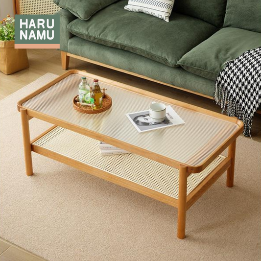 YORI Solid Wood Fluted Glass Coffee Table