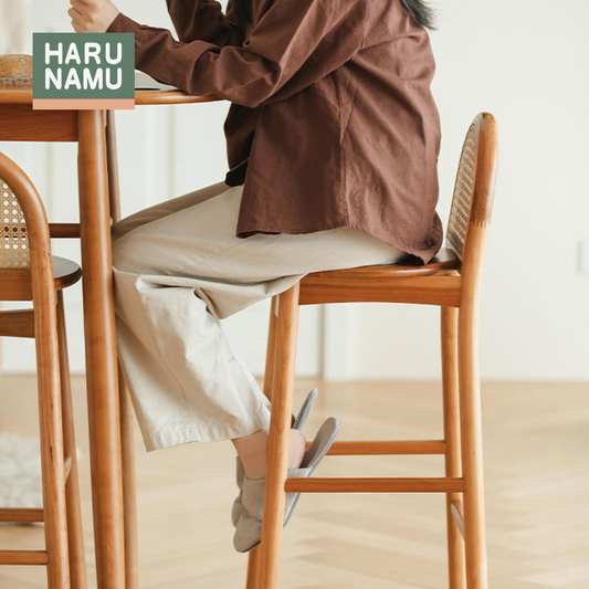YUZUKI Solid Wood Rattan Bar Stool