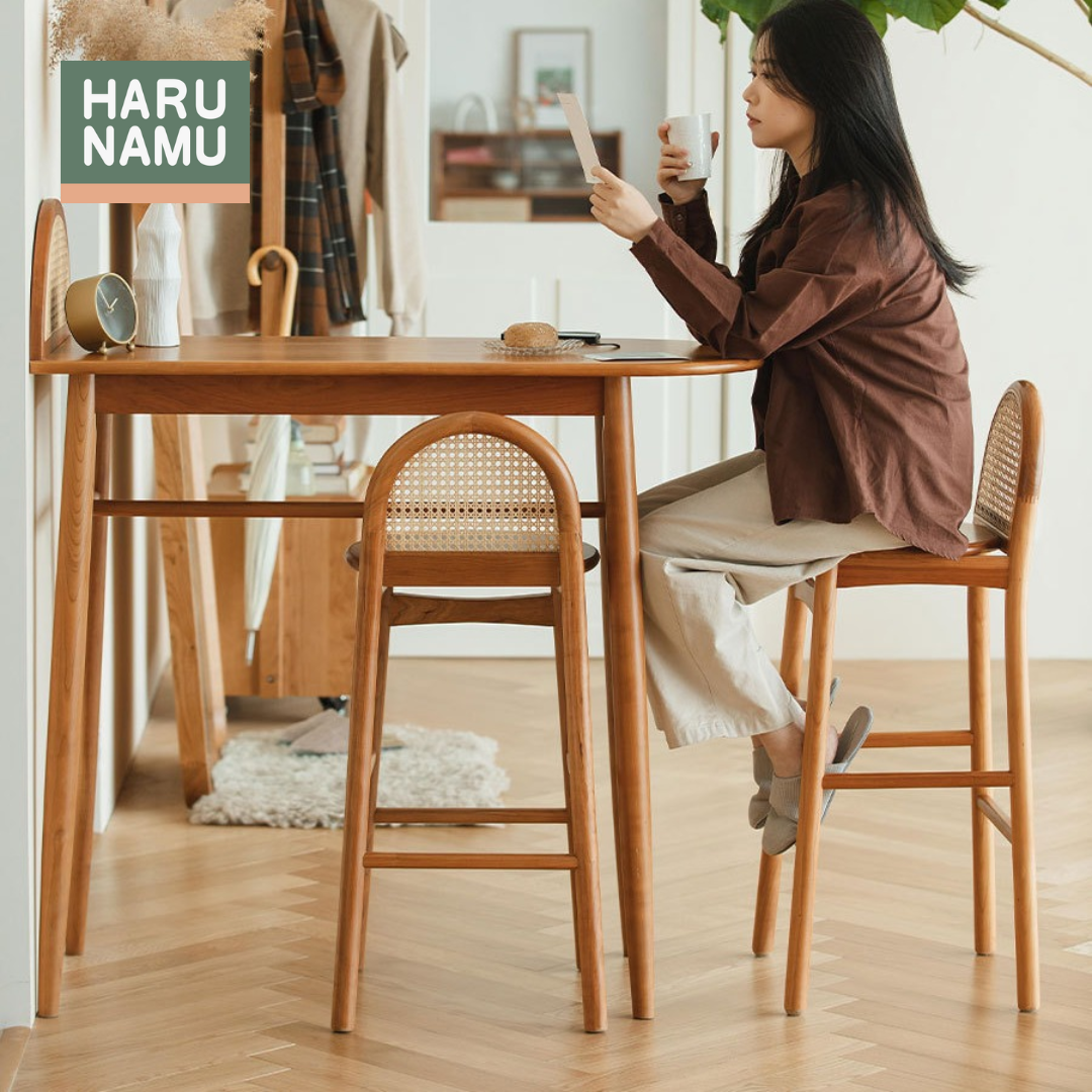 YUZUKI Solid Wood Rattan Bar Stool