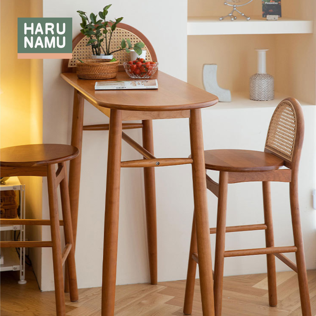 YUZUKI Solid Wood Rattan Bar Stool
