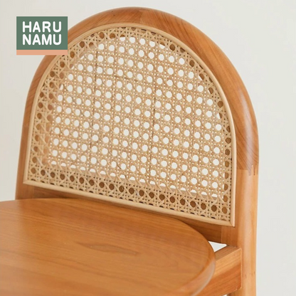 YUZUKI Solid Wood Rattan Bar Stool