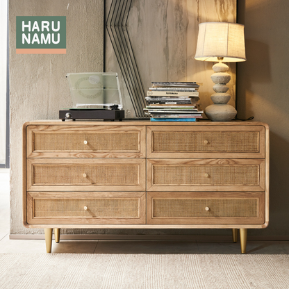 YUMA Solid Wood Rattan Chest of Drawers
