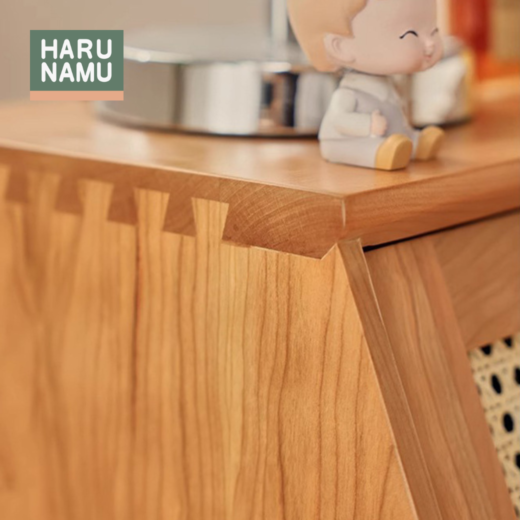 MIYAKO Solid Wood Bedside Cabinet with Rattan Flip Door