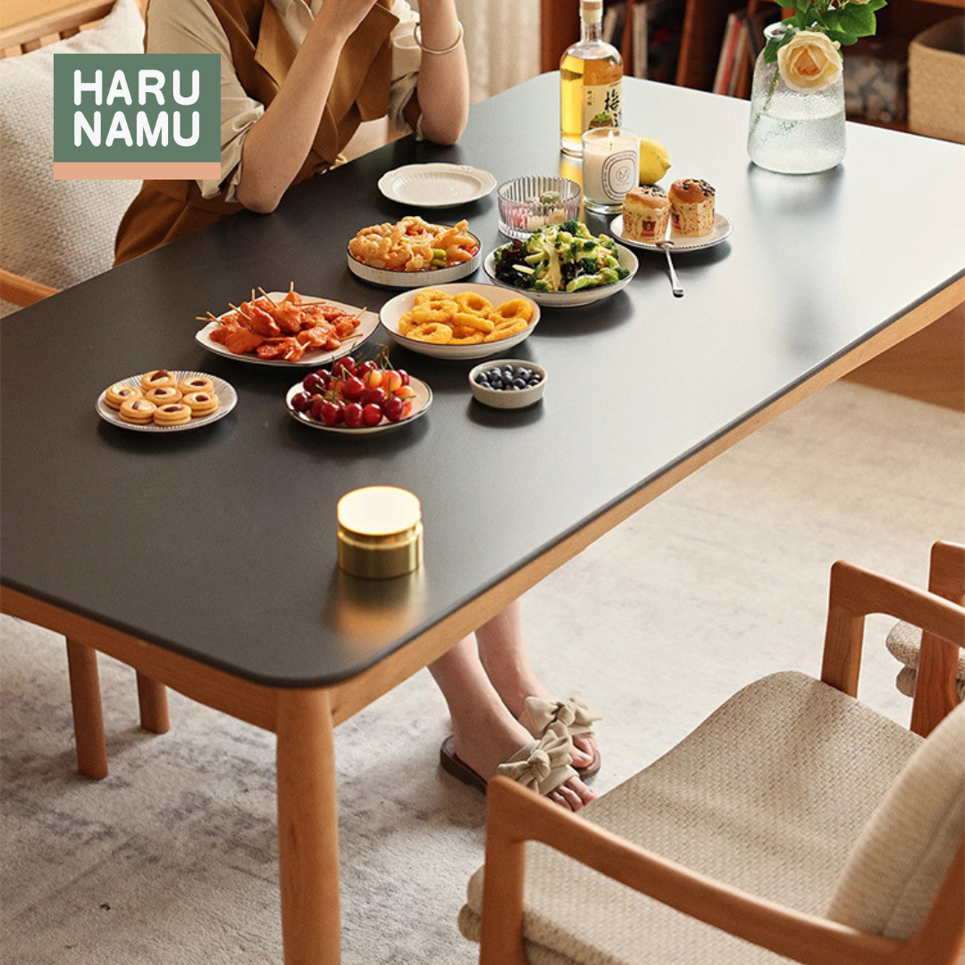 TADASHI Solid Wood Table with Black Sintered Stone Tabletop