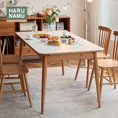 TADASHI Solid Wood Table with White Sintered Stone Tabletop