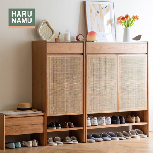 UTSUKUSHI Solid Wood Rattan Shoe Cabinet