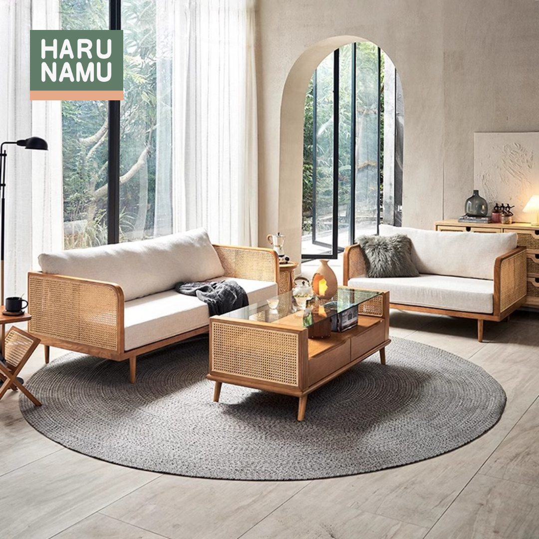 YUTAKA Solid Wood Rattan Sofa